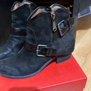 Donald J. Pliner Black Suede Ankle Boots with Buckle